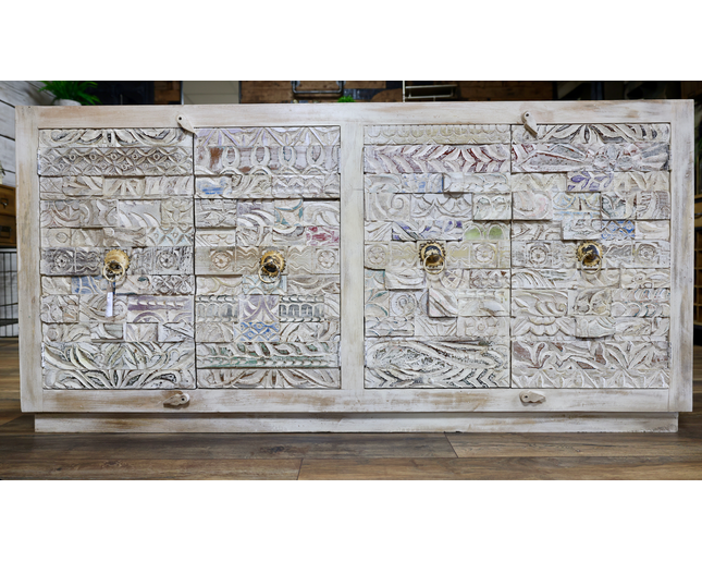 Large 4 door reclaimed wood white sideboard cabinet