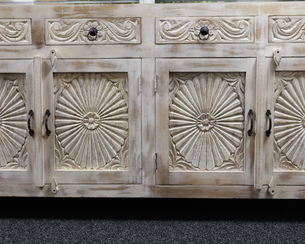 Large 4 door wood whitewash sideboard storage cabinet