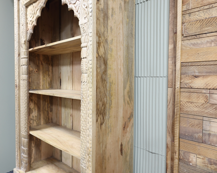 Impressive tall carved wood arched ornate bookcase