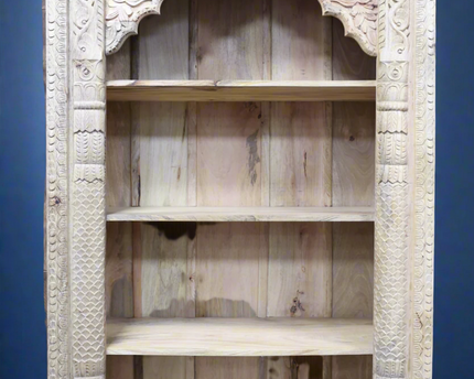 Impressive tall carved wood arched ornate bookcase