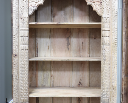 Impressive tall carved wood arched ornate bookcase