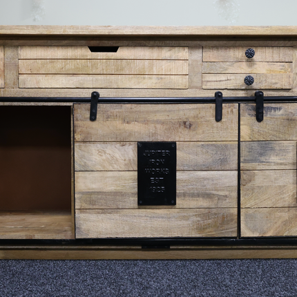 Large rustic solid wood & iron sideboard storage cabinet