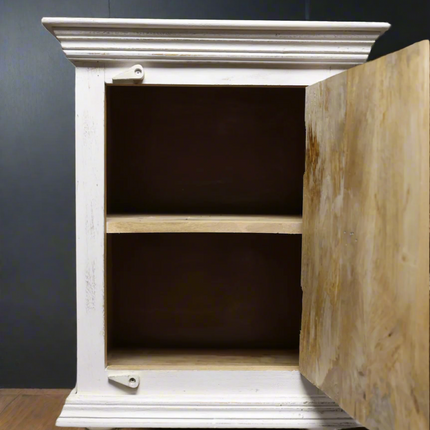 White carved wood ornate side cabinet