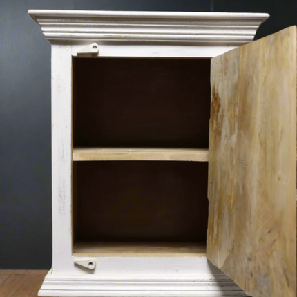 Pair of carved wood white ornate bedside cabinets.