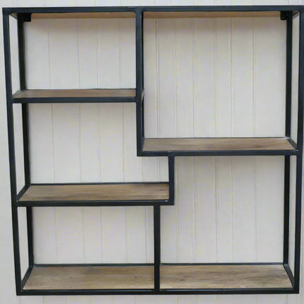 Square wood & metal wall shelf cabinet