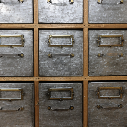 Wood & steel 21 drawer apothecary storage cabinet