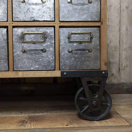 Wood & steel 21 drawer apothecary storage cabinet