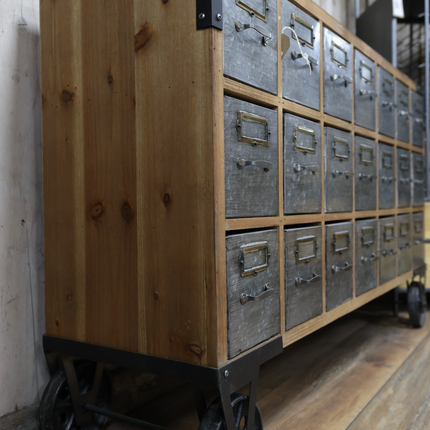 Wood & steel 21 drawer apothecary storage cabinet