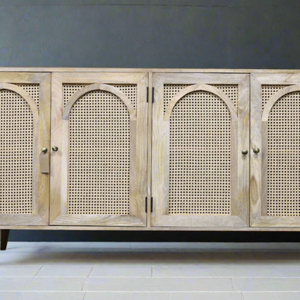 XL natural wood & rattan arch sideboard