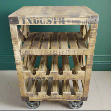 Rustic wood wine  cabinet on wheels