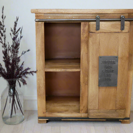 Industrial iron & rustic wood storage cabinet