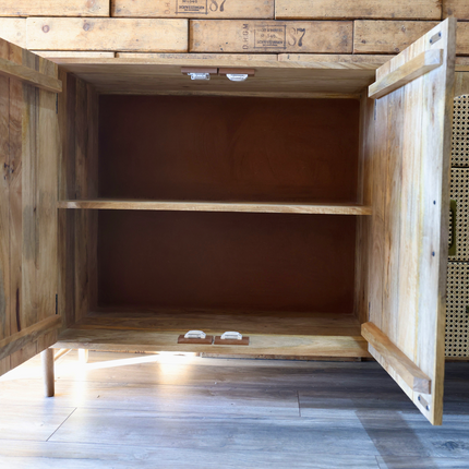 Rustic wood & rattan arch storage cabinet