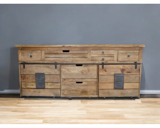 Large rustic solid wood & iron sideboard storage cabinet - Back in stock November