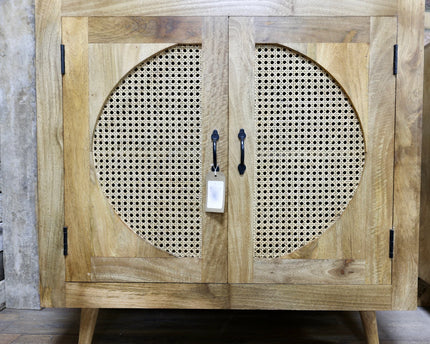 Rustic wood & rattan circle cabinet