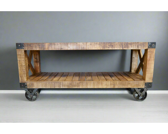 mango wood tv stand on wheels