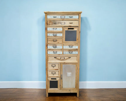 Tall slim wooden multi drawer storage cabinet