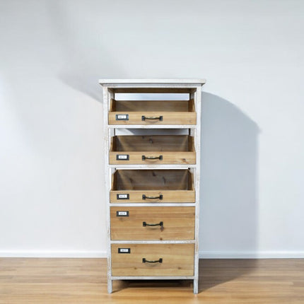 Tall slim white steel multi drawer storage cabinet