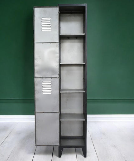 Tall slim iron shelved storage locker