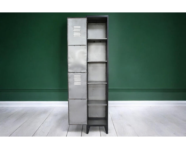 Tall slim iron shelved storage locker