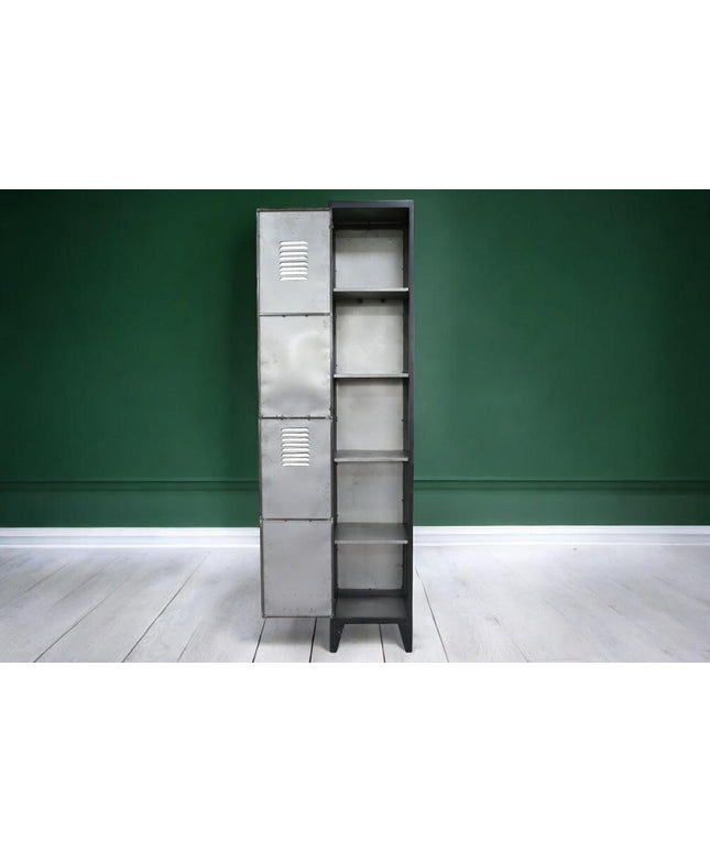 Tall slim iron shelved storage locker