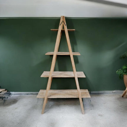 Tall "A" frame rustic wood 4 tier cascade display shelves