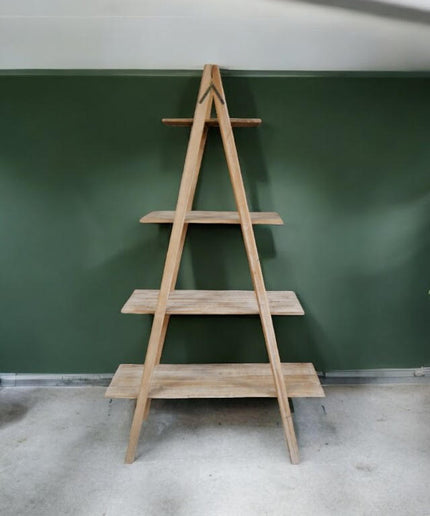 Tall "A" frame rustic wood 4 tier display shelves