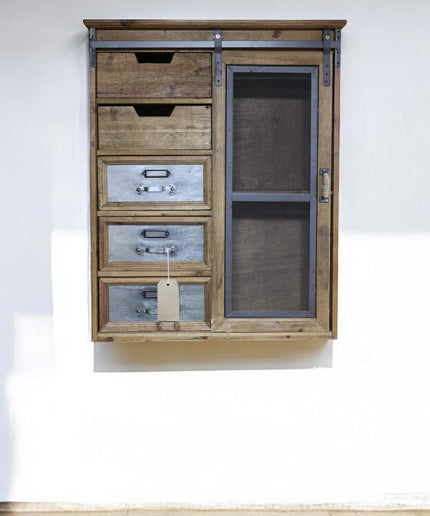 Rustic wood & metal  industrial wall storage cabinet