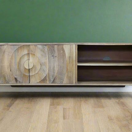 Carved natural wood "Circles" TV Stand