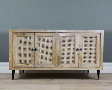 5ft wood & rattan 4 door storage cabinet