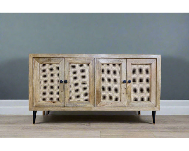 5ft wood & rattan 4 door storage cabinet