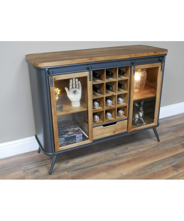 Wood & metal storage & wine cabinet sideboard.