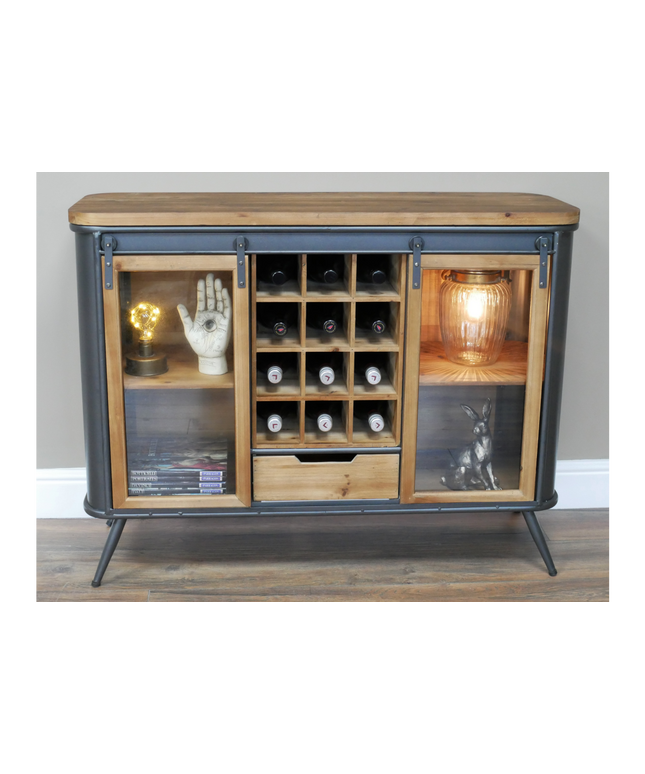 Wood & metal storage & wine cabinet sideboard.