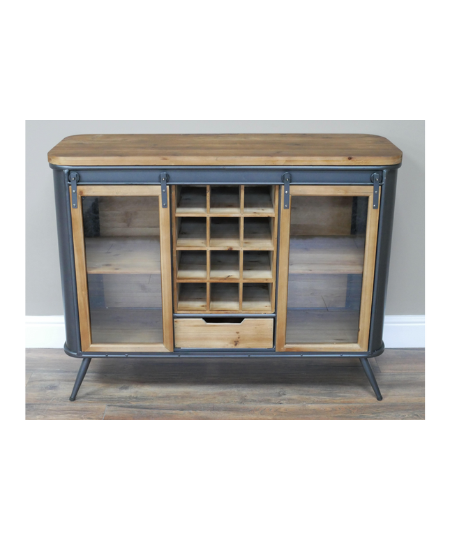 Wood & metal storage & wine cabinet sideboard.