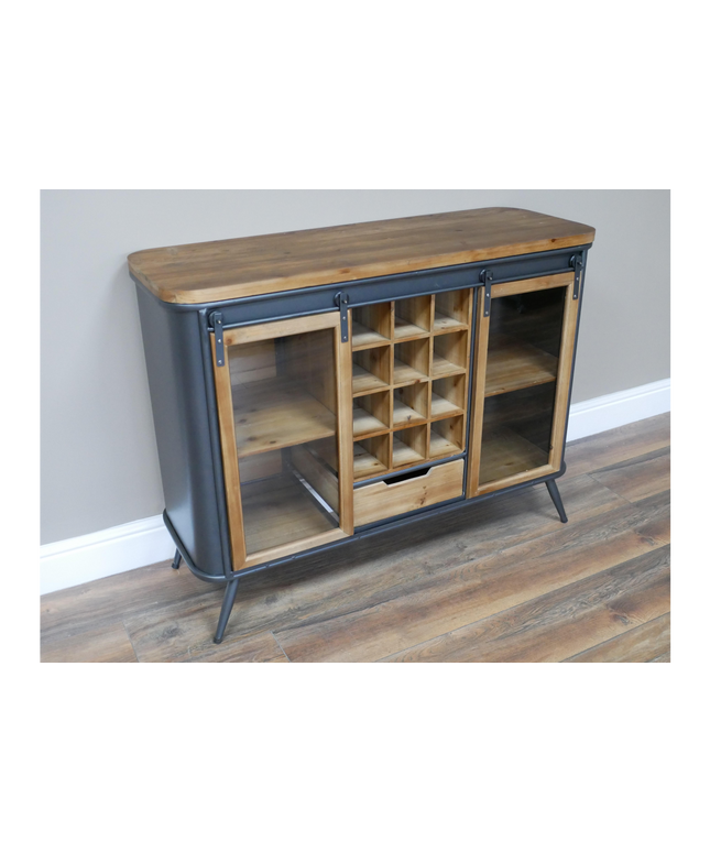 Wood & metal storage & wine cabinet sideboard.