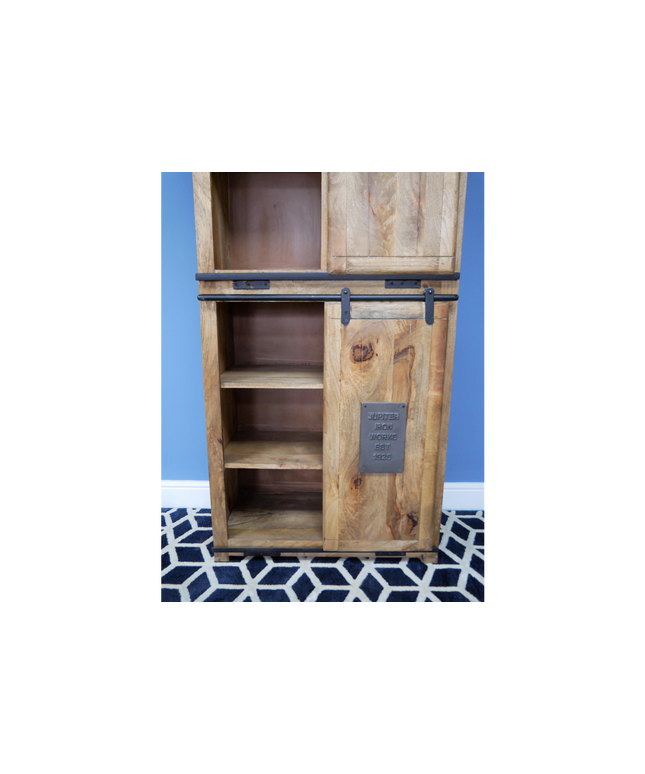 Large Wood & Iron Industrial Storage Cabinet.