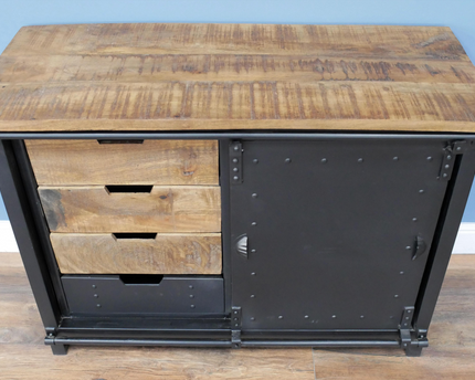 Industrial iron & wood storage cabinet