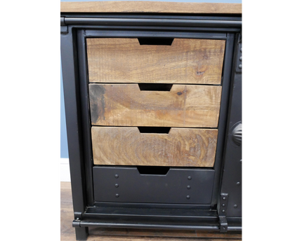 Industrial iron & wood storage cabinet