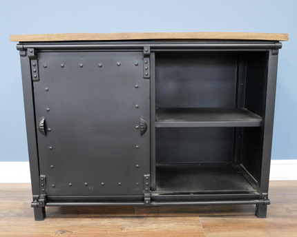 Industrial iron & wood storage cabinet