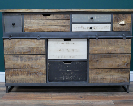 Rustic wood multi compartment storage cabinet