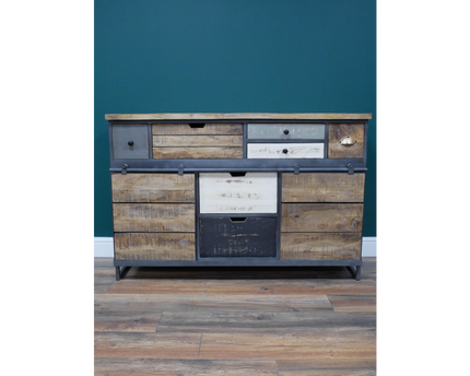 Rustic wood multi compartment storage cabinet