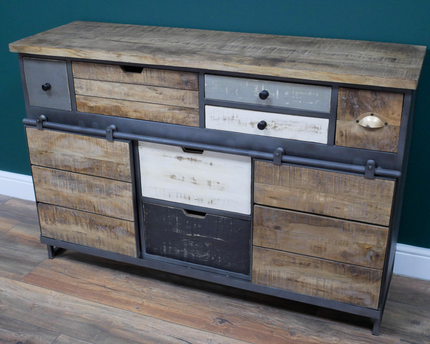 Rustic wood multi compartment storage cabinet