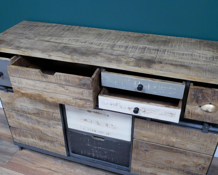 Rustic wood multi compartment storage cabinet