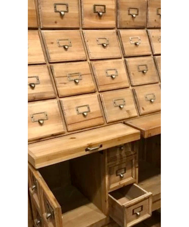 Apothecary rustic wood multi drawer storage cabinet