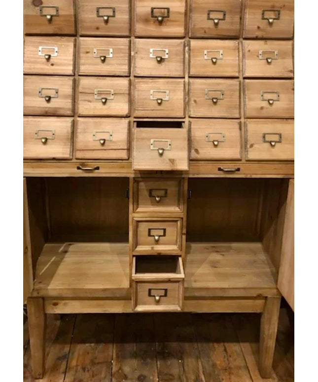 Apothecary rustic wood multi drawer storage cabinet