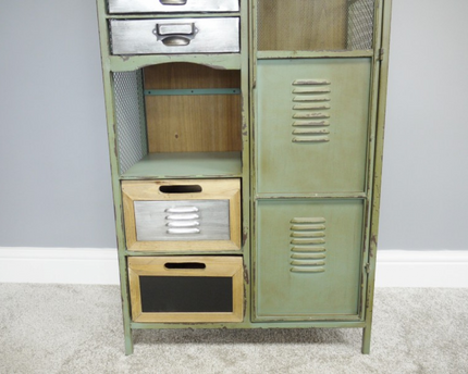 Tall apple green metal Industrial retro multi drawer storage cabinet