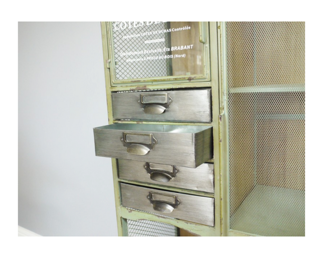 Tall apple green metal Industrial retro multi drawer storage cabinet