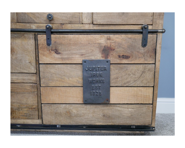 Large rustic solid wood & iron sideboard storage cabinet - Back in stock November