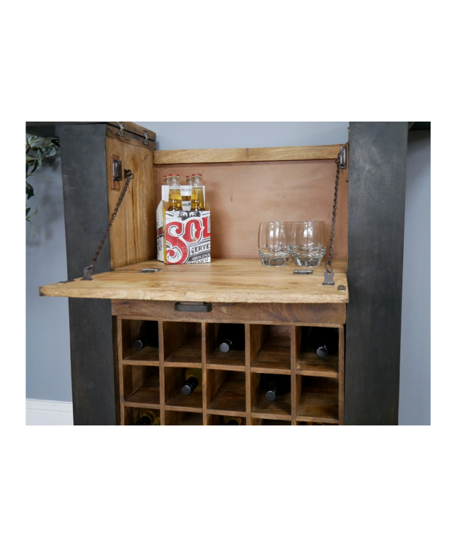 Large black wood & iron drinks bar cabinet