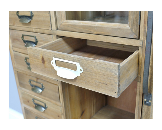 Tall slim rustic wood multi drawer storage display cabinet - Back in stock November