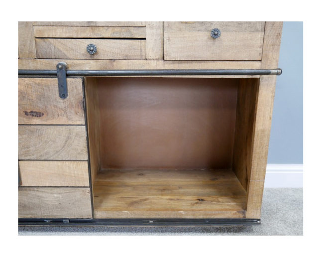 Large rustic solid wood & iron sideboard storage cabinet - Back in stock November